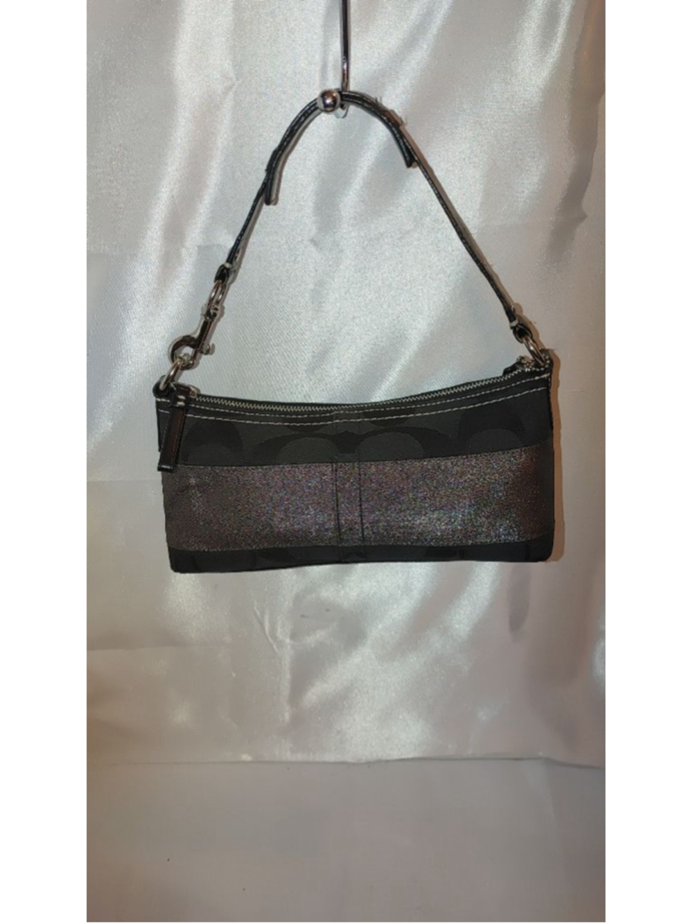 Vintage Coach Jacquard Demi Baguette w. Metallic Silver Strip - 11096 - Picture 3 of 5
